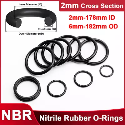 2mm Cross Section Metric Nitrile Rubber O Ring NBR 2mm-178mm ID Oring Oil Seals • $2.96