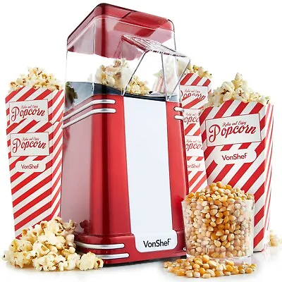 £29.99 • Buy Popcorn Maker Retro – VonShef 1200W Popcorn Machine, Popper With 6 Boxes – Red