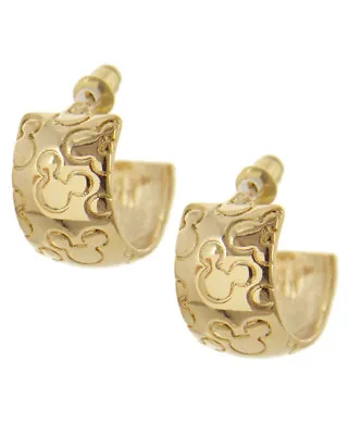 NEW Gold Tone Mickey Mouse Stamped Engraved Open Hoop Semi Circle Earrings • $11.95