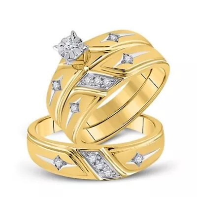 14k Yellow Gold Round Diamond Cross Matching Wedding Ring Set 1/5 Cttw • $773.95