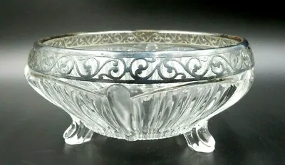 Vintage Flute Cut Acanthus Silver Overlay Glass Crystal Bowl • $29.99