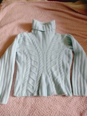 £4 • Buy Artigiano Womens Italian Cable Roll Turtle Neck Jumper Baby Blue Warm UK S-M