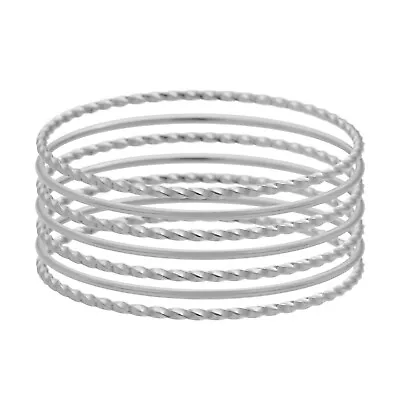 Edforce Stainless Steel Women Twisted Thin Round Stackable Bangle Bracelet Set7 • $19.99