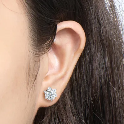 $18.99 • Buy Sterling Silver Real Moissanite Stud Earrings For Women Girl Pass Diamond Tester