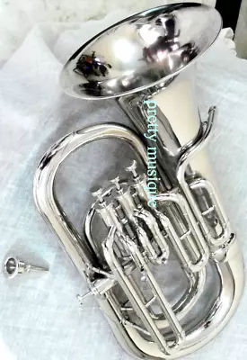 Euphonium 4 Valve Of Pure Brass In Silver Chrom+cushion Case Box+free Fast Ship • $315