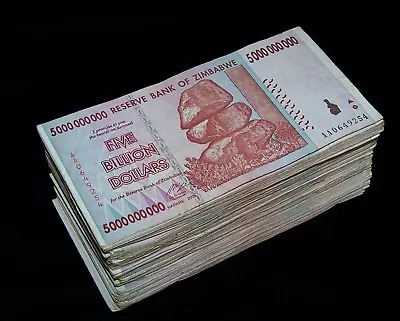 300 X Zimbabwe 5 Billion Dollar Bank Notes -3 Currency Bundles-2008/AA Or AB • $320.34