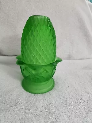 Vintage Brooke Cresent Green Satin Glass Fairy Light Lamp Candle Pineapple • $89.99