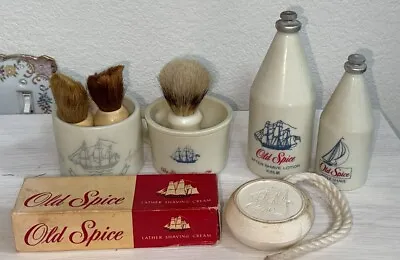 Lot Of Vintage Old Spice After Shave Bottles (3) Shave Mugs Soap & Brushes • $60