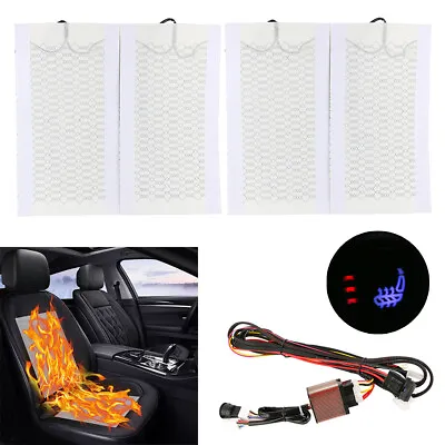 4pads Universal Carbon Fiber Car Heated Seat Heater Kit W/Round Switch 3 Level • $43.50