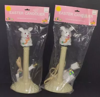2 Vintage BUNNY RABBIT EASTER CANDOLIERS Wax Drip Candlesticks 1997 Blow Mold • $24.99