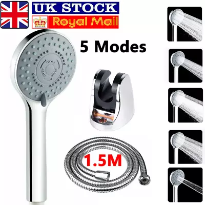 1.5m Hose Hand Held Shower Head Spray Set 5 Modes Stainless Steel Rustproof NEW • £9.89