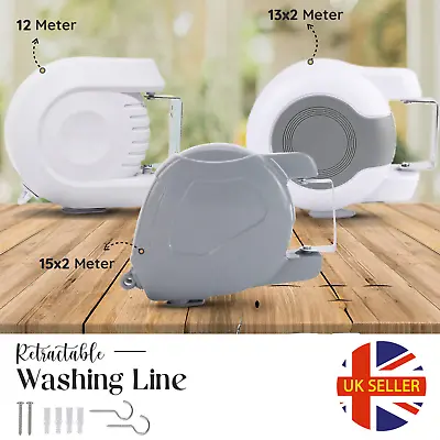 Retractable Washing Line Wall Mounted Heavy Duty Clothes Dryer Extendable 12-30M • £10.67