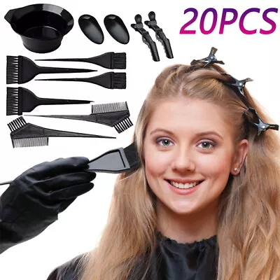 20pcs Hair Dye Brush Dye Mixing Bowl Kit Earshield Hair Clip Dying Styling Tools • £6.99