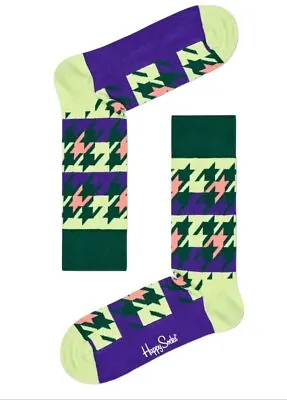 HAPPY SOCKS Men's Green Dogtooth Cotton Crew Sock Size 8-12 NWT • $8