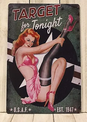Sexy Pinup Girl WW II Mustang Airplane Bomber Tin   Sign USAF Vintage Look XZ • $10.97