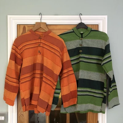 £11.99 • Buy 2x Bundle Rug Baja Hippy Festival Striped Hoodie S Small Green Orange Unisex