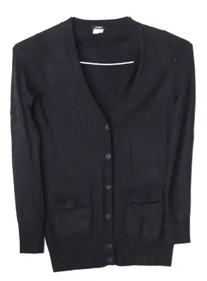 J CREW CARDIGAN SWEATER Ladies Size XS Black Vintage 100% Merino Wool Vee Neck • $15.99