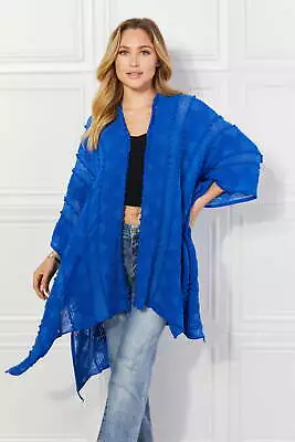 Justin Taylor Pom-Pom Asymmetrical Poncho Cardigan In Blue • $48