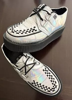 VEGAN T.U.K. Creepers Platform Chrome /Oil Slick Women's Size 6 • $40