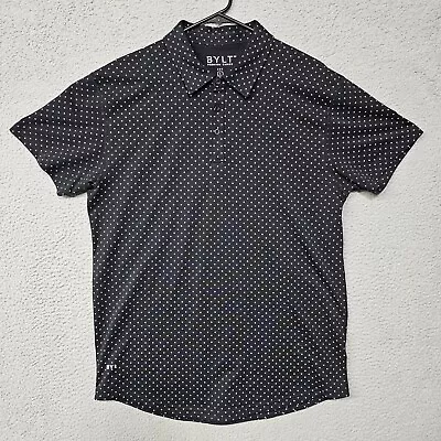 BYLT Polo Shirt Mens Large Black Polka Dot Lux Curved Hem Golf Short Sleeve • $26.59