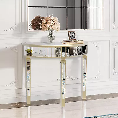Ornate Half Moon Console Mirrored Table Furniture Entryway HD Glass Decor Table • $219.91