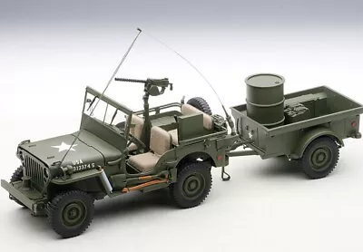 Autoart 74016 1:18 Jeep Willys Army Green With Trailer And Accessories • $319