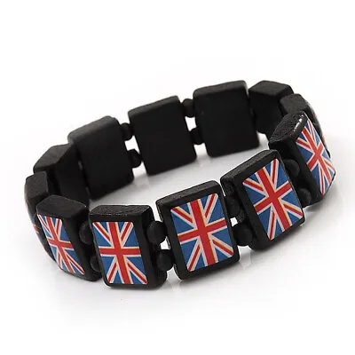 Black Wood UK British Flag Union Jack Flex Bracelet - 20cm L • £5.50