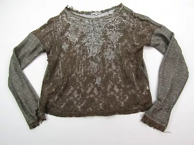 Miss Me Blouse Womens Large Boho Sequins Bling See-Thru Lace Accent Cottagecore • $13.49