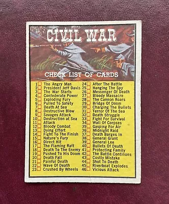 A&bc-1965-rare ‘civil War News’ Unmarked Checklist Card -# 88 ~ Exc • £28