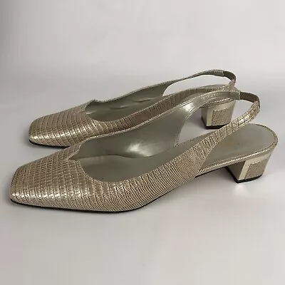 J RENEE Bev Slingback Shoes - Womens Size 9 Pearlized Lizard Low Heel Square Toe • $29