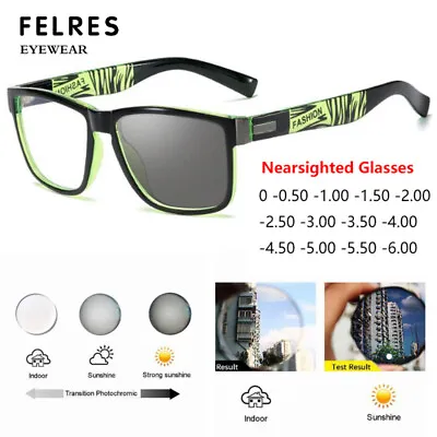 Square Photochromic Nearsighted Glasses For Men Women Sports Myopia Sunglasses • $8.81