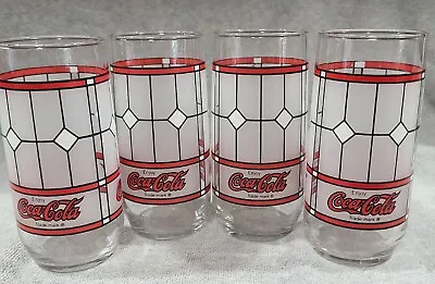 4 Vintage Coca-Cola Tiffany Style Stained Frosted Glass Window Pane Cups • $19.99