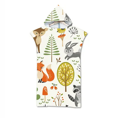 Hooded Beach Towel Poncho Surf Swim Changing Robe Fox Deer Owl Squirrel Forest • £17.99