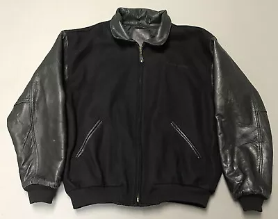 VTG Golden Bear Varsity Jacket Black Wool & Leather Mens XL Volkswagen VW Driver • $80