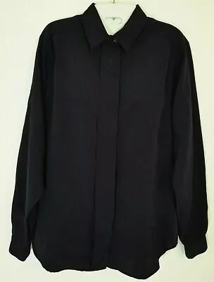 Vintage David Matthew Blouse Top 6 Navy Blue Secretary Embroidered Crown Solid • $8.49