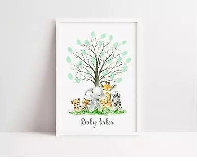 £5.40 • Buy Baby Shower Guest Book Print, Fingerprint Guest Book, Safari Baby Shower