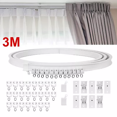 £8.19 • Buy WHITE 3 METER Flexible STRAIGHT Standard Bay Window Curtain Track GLIDER Rail.