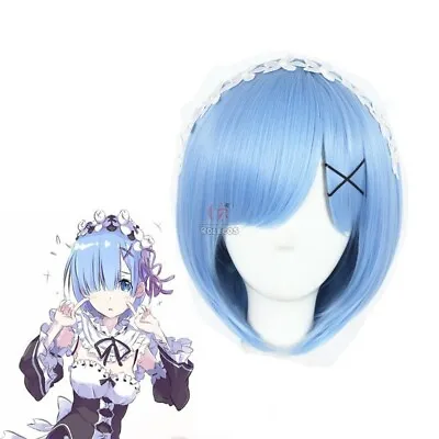 Re:ZERO -Starting Life In Another World Rem Anime Cosplay Wig Short Blue Bob Wig • $17.99