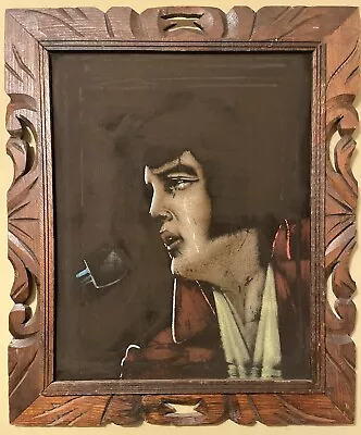 Vintage Crying Elvis Black Velvet Painting W/ Wood Frame From Mexico - 21  X 25  • $100