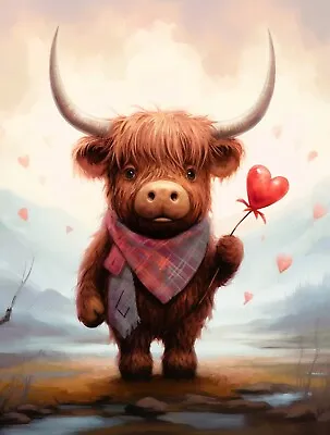 Cute Highland Cow Canvas Picture Print Wall Art • £14.95