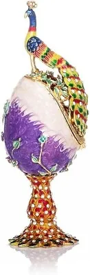 Vintage Purple Peacock Faberge Egg Style Trinket Box Hinged Unique Gift Family • $32