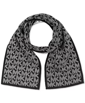 Michael Kors Womens Knit Scarf - Black / White Reversible Logo Print - 68  X 10  • $32.25