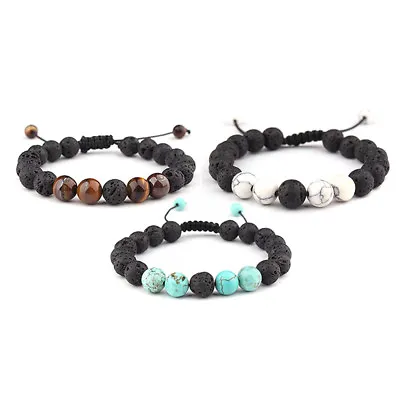 $3.38 • Buy Black Lava Stone Bead Tiger Eye Bracelet Mens Yoga Essential Oil Diffuser YI