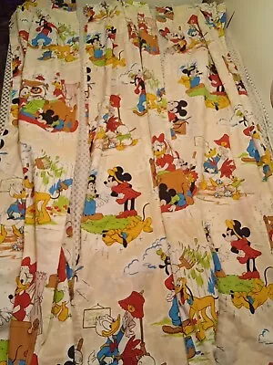 Set Of 4 Vintage Mickey Mouse Disney Curtains Panels 24 X 60 In Each Goofy Pluto • £24.09