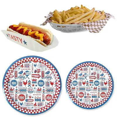 £5.58 • Buy OUTDOOR DINING TABLEWARE Retro American Picnic Camping Paper Plates Dish Tray UK