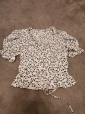 Ladies Black And White Miss Selfridge Blouse Size 8 White Black Spots • £0.99