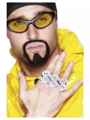 Smiffys Silver 3 In 1 Dollar Ring Pimp Rapper Fancy Dress Costume Accessory Ali • £5.95