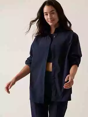 NWOT Athleta Womens Size Medium M Performance Poplin Top Oversized Shirt In Navy • $60