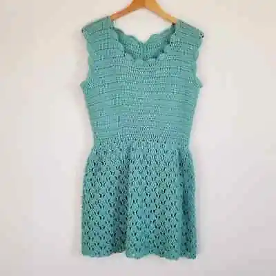 Vintage Aqua Blue Hand Knitted Dress Size Medium • £17.80