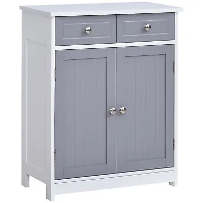 £65.99 • Buy Kleankin Bathroom Floor Storage Cabinet W/ 2 Drawers Door Cupboard Grey White